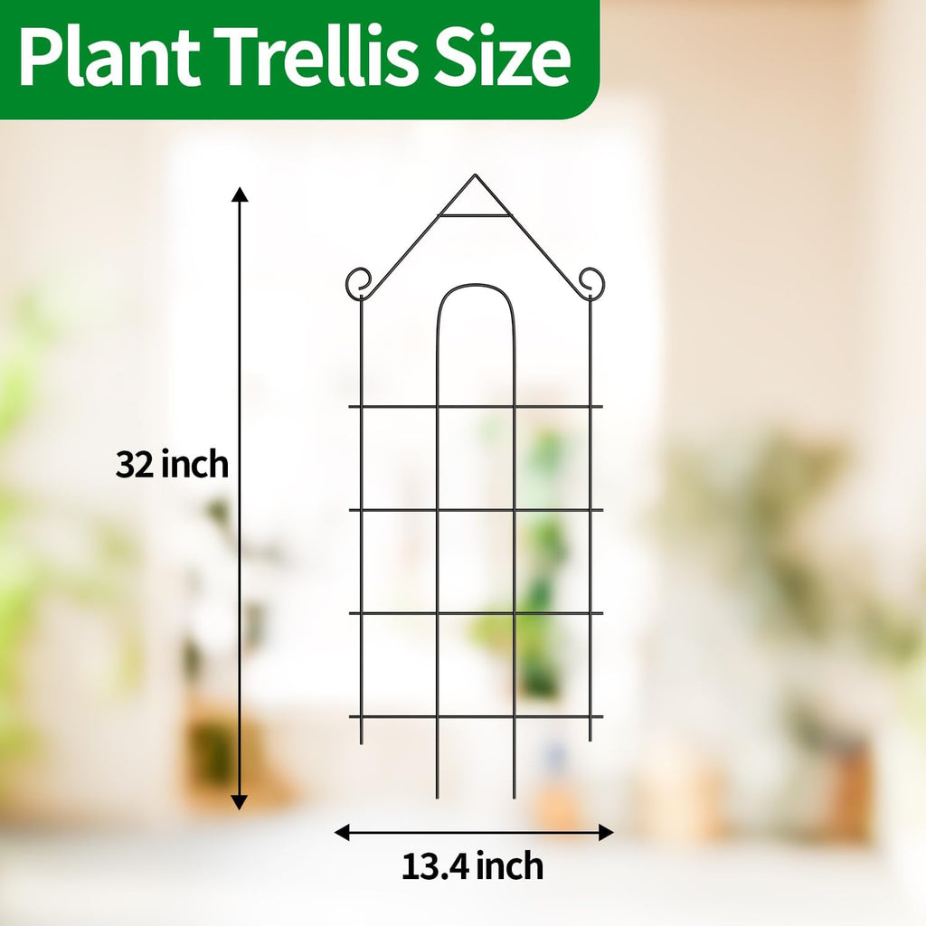 32" Plant Trellis, 6 Pack Metal Garden Trellis for Potted Plants Indoor/Outdoor, Rust-Proof Sturdy Steel Trellis for
