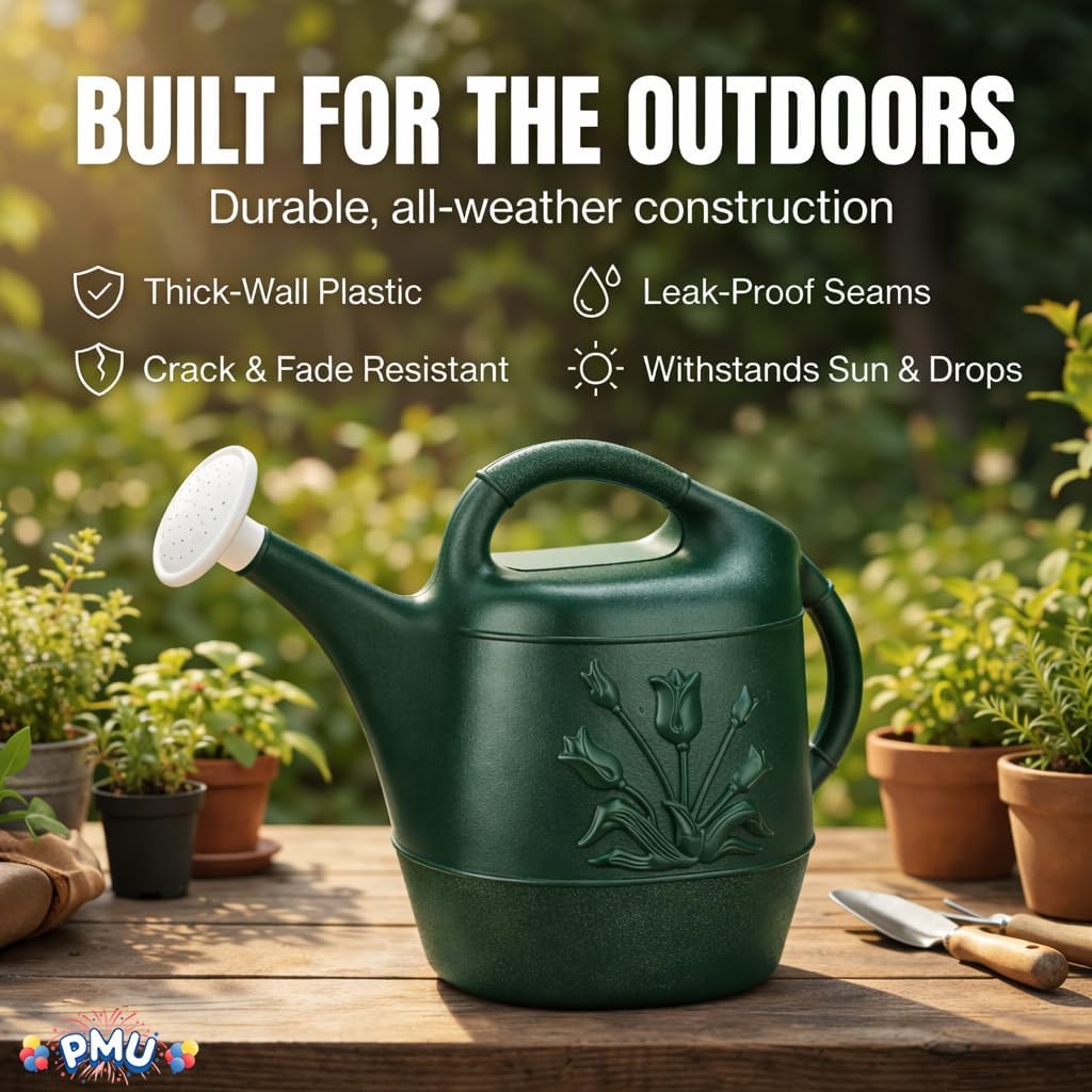 PMU 2 Gallon Watering Can - Garden Watering Can for Indoor & Outdoor Plants - Plastic Water Can with Detachable