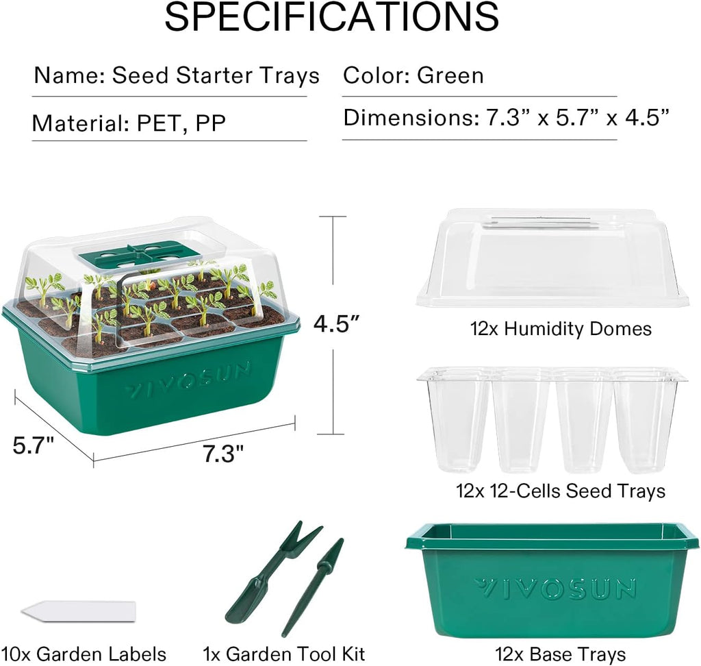 VIVOSUN 2 Pack Durable Waterproof Seedling Heat Mat Warm Hydroponic Heating Pad and 12-Pack Seed Starter Trays
