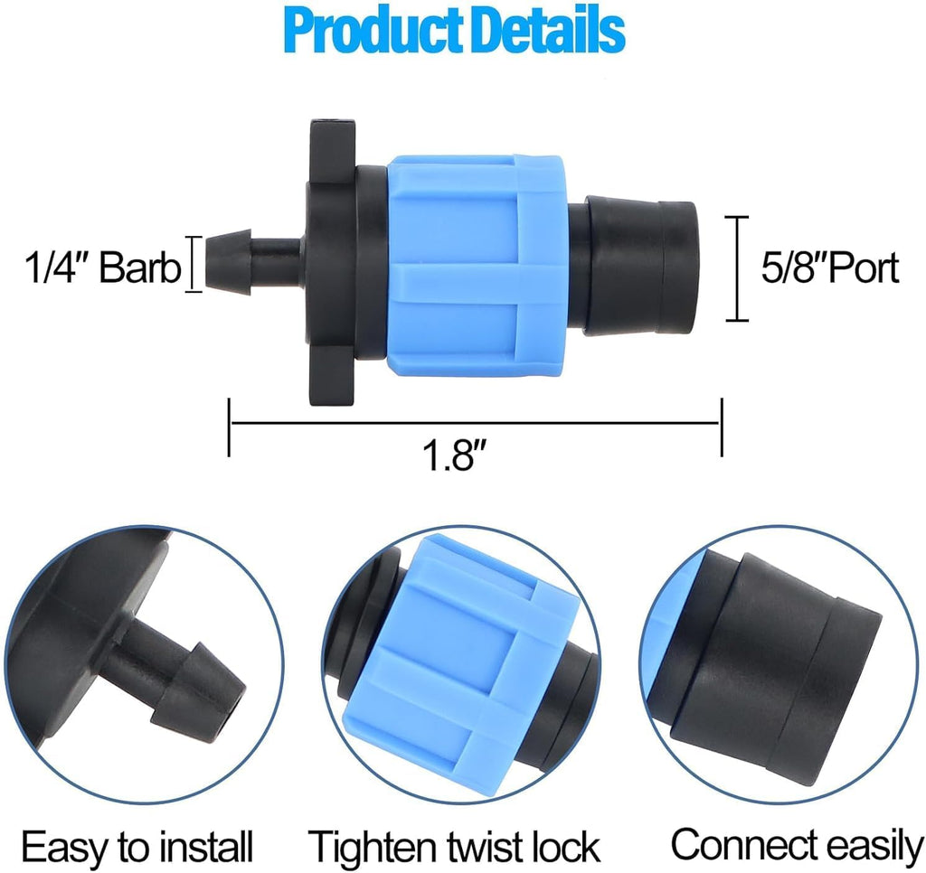 105PCS 5/8" Drip Irrigation Tape Connector Fitting Kit Include 50PCS Connectors,50PCS Tape Row Ends,5PCS Irrigation