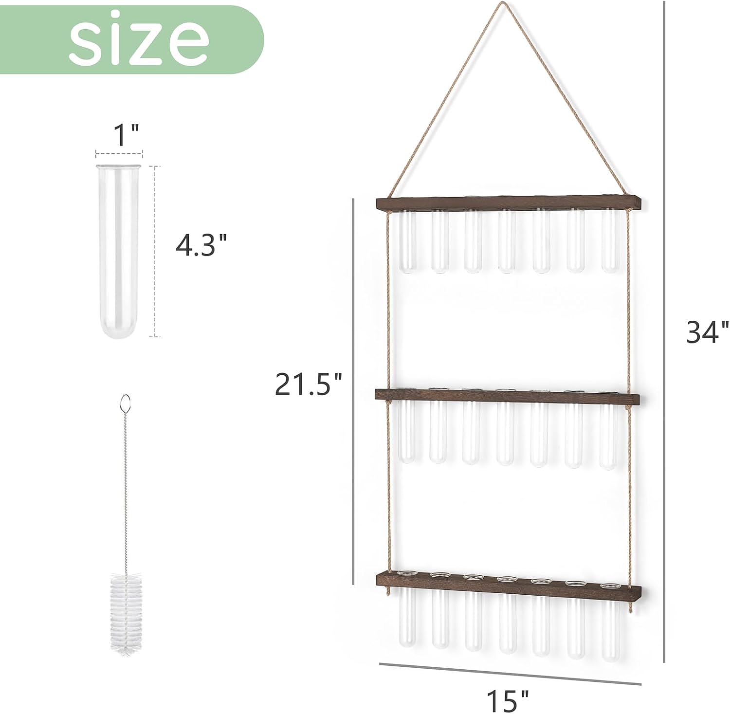 Mkono Plant Propagation Station, 3 Tier Large Brown Wall Hanging Vase Tubes | Glass Terrarium Planter,Wooden Stand,for