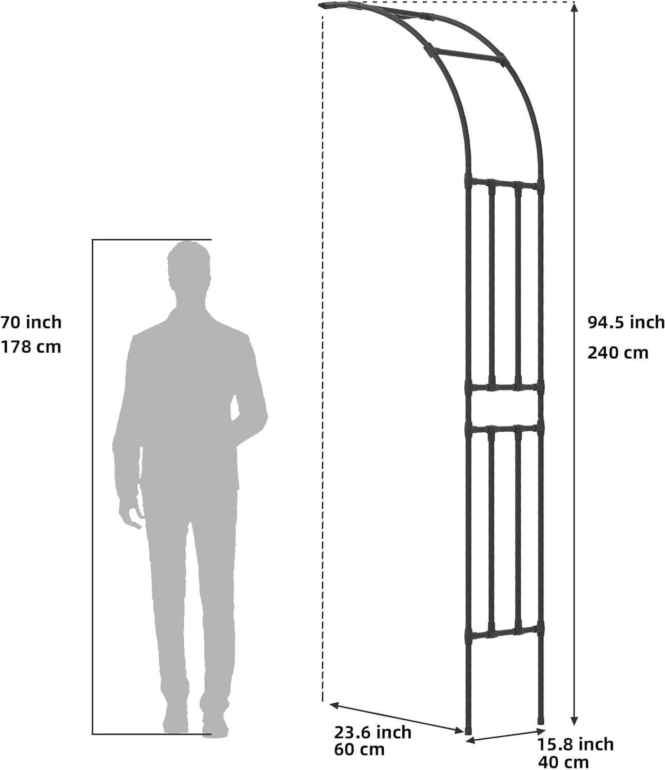Half Arch Trellis - Garden Arch Trellis Size: 24in(L)*94.5in(H) | Garden Arch Arbor Trellis for Climbing Plants Outdoor