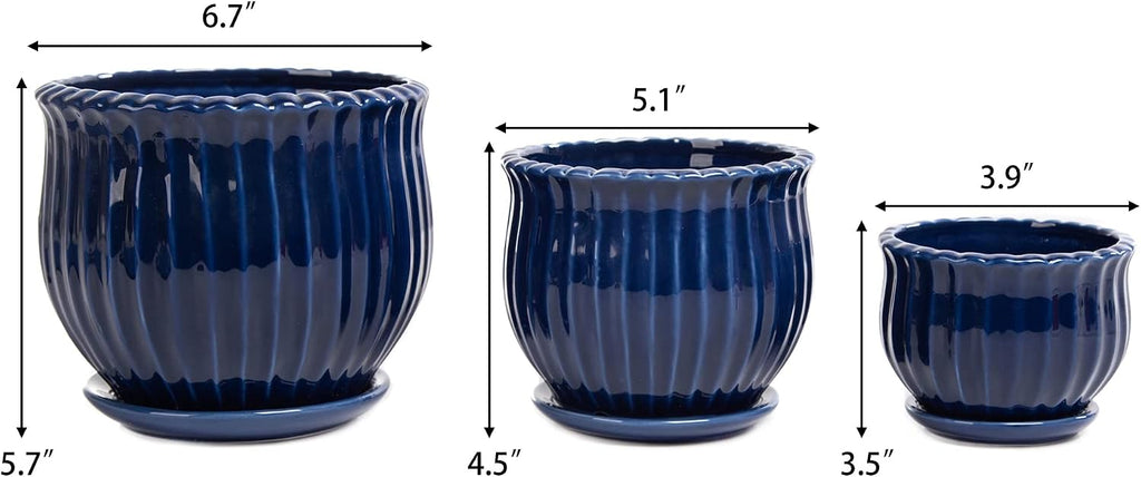 Ceramic Flower Pots, Ceramic Planters with Drainage Hole and Saucer, Modern Round Ceramic Succulent Plant Pots with