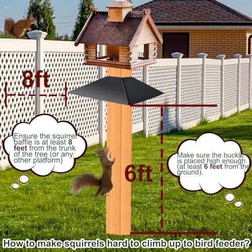 Metal Squirrel Baffle for 4x4 Post, 17 Inch Squirrel Guard for Bird Feeder Pole,Square Black Squirrels Proof Deflector Outdoor Baffle Squirrels Barrier for Wooden Pole to Keep Raccoons Off Bird Houses