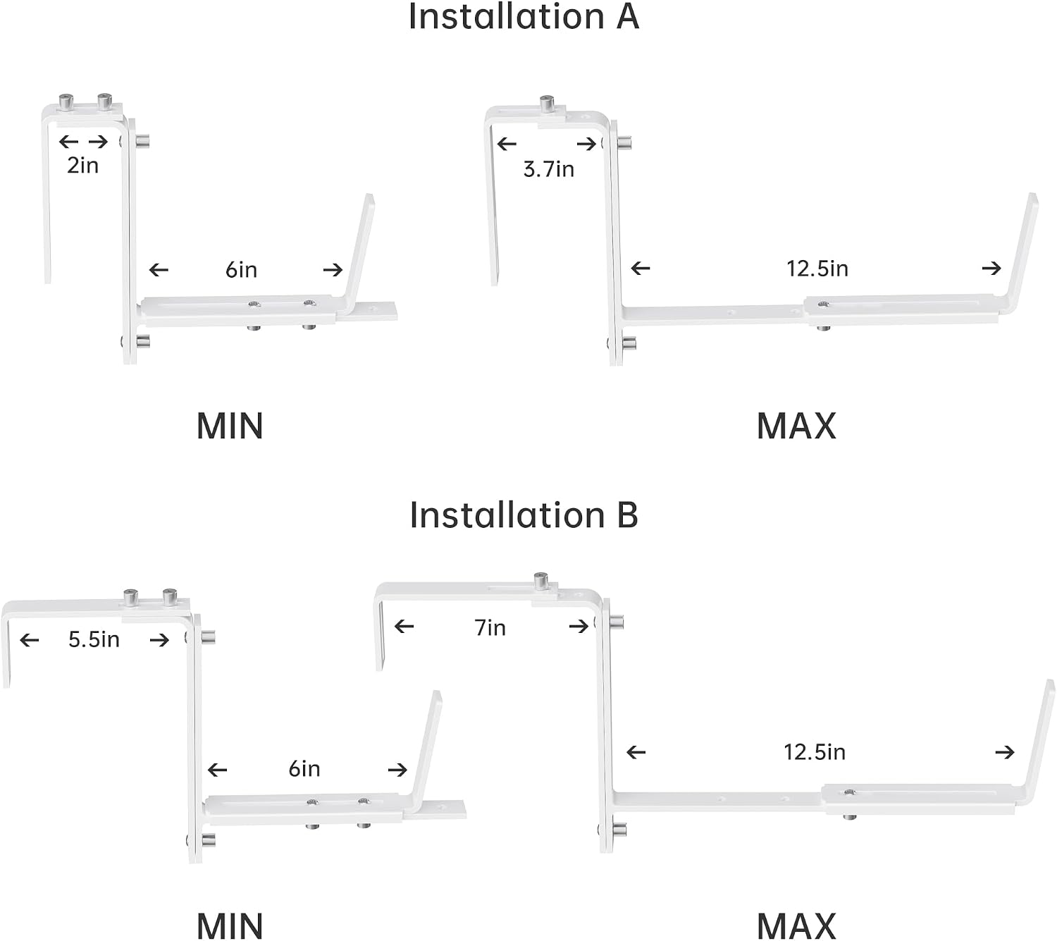 Y&M 4 Pcs Deck Railing Adjustable Planter Box Brackets (6 to 12.5 in), Universal Heavy Duty Iron Flower Box Brackets