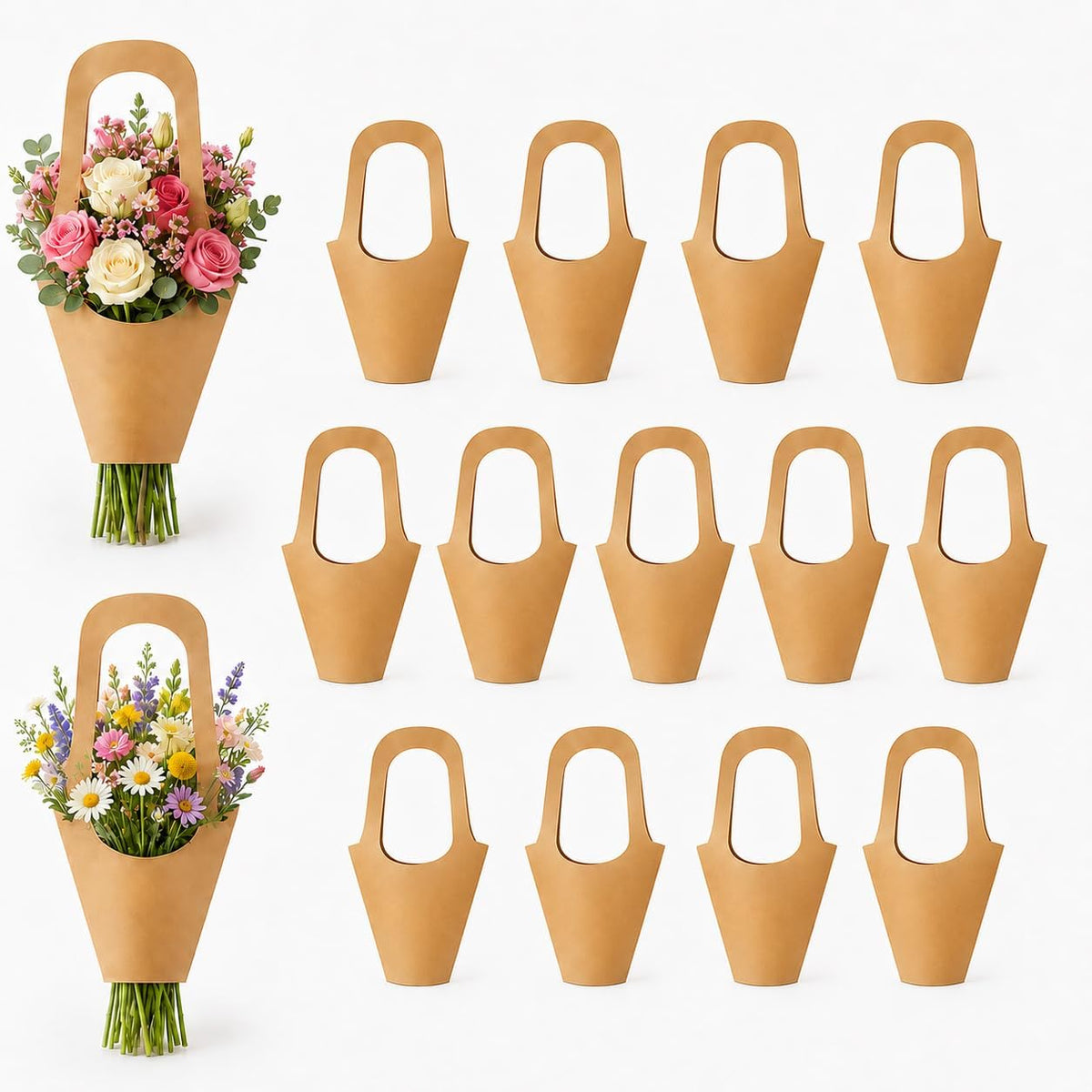 RAINFLOW Flower Paper Bags - 13 PCS Thick Kraft Paper Flower Bouquet Holder