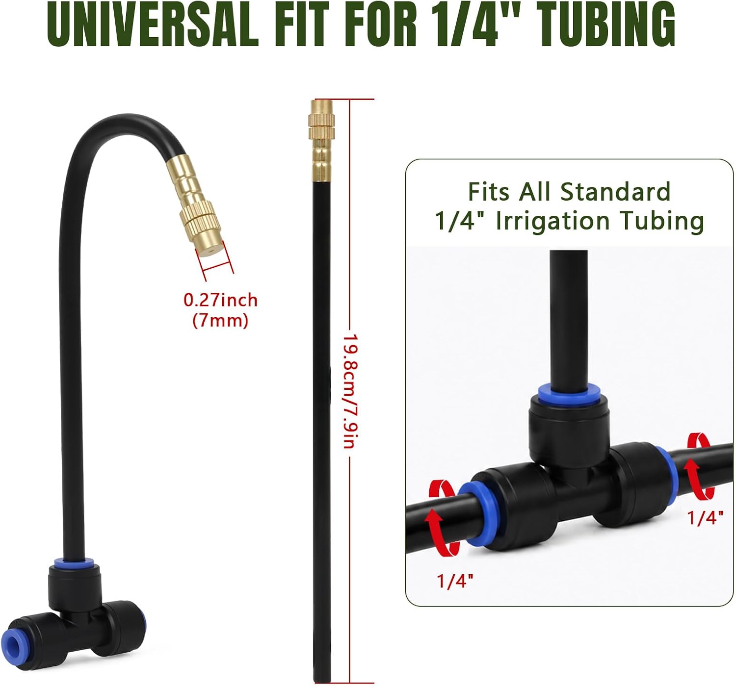 Drip Irrigation Nozzles 40 Pack, 8 Inch Adjustable Sprayers for 1/4 Tubing | 360° bendable stems direct water where