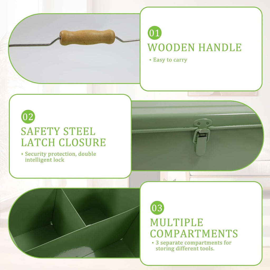 Seed Storage, Metal Seed Box with Safety Lock & Handle, 3 Dividers Seed Organizer Seed Container Storage, Professional