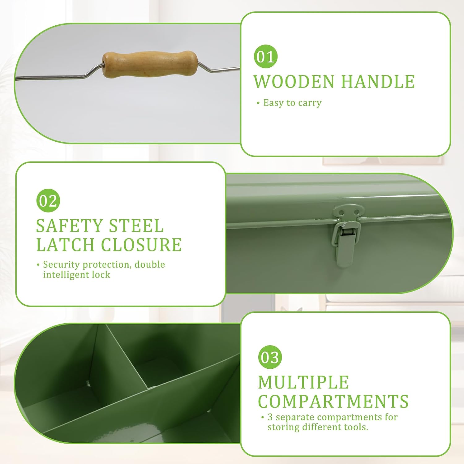 Seed Storage, Metal Seed Box with Safety Lock & Handle, 3 Dividers Seed Organizer Seed Container Storage, Professional