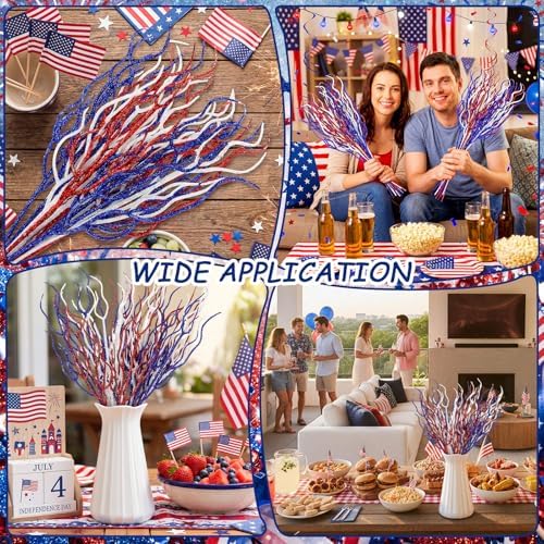 Giegxin 16 Pack 17 Inch Red Blue and White Floral Picks No Berries