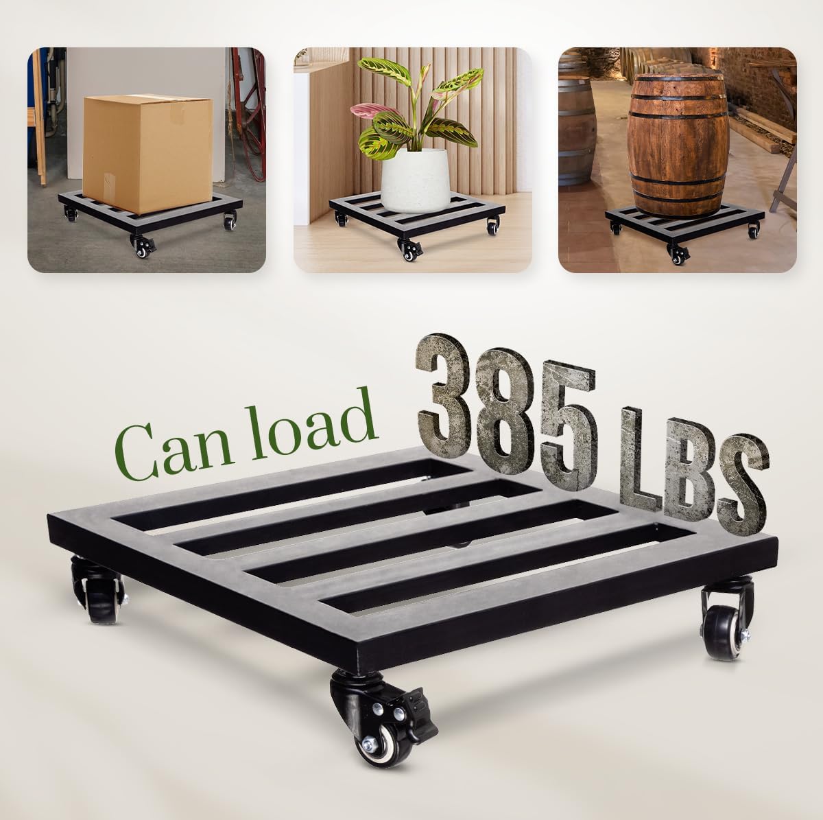 Upgraded apacity 385lbs, 14Inch Plant Caddy with Wheels Heavy Duty, Thicker Metal Plant Dolly, Plant Stand with Wheels