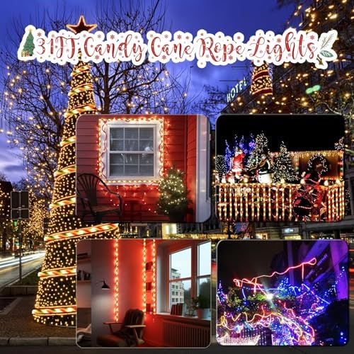 Vigdur Candy Cane Rope Lights Outdoor, 33FT 360 LEDs Christamas Rope Lights