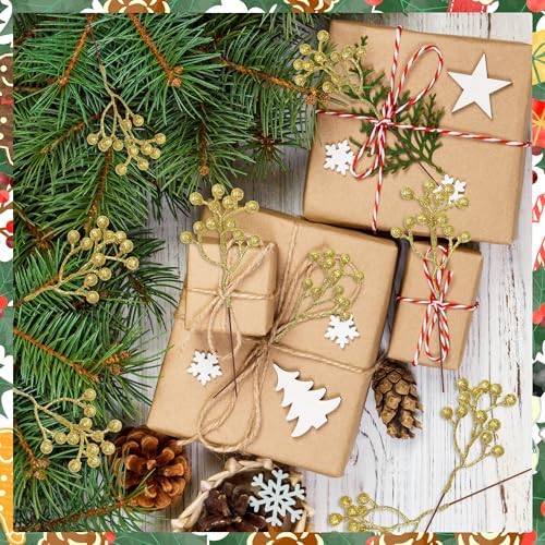 24PCS Gold Berry Stems 7.08in Christmas Tree Decorations Picks Glitter
