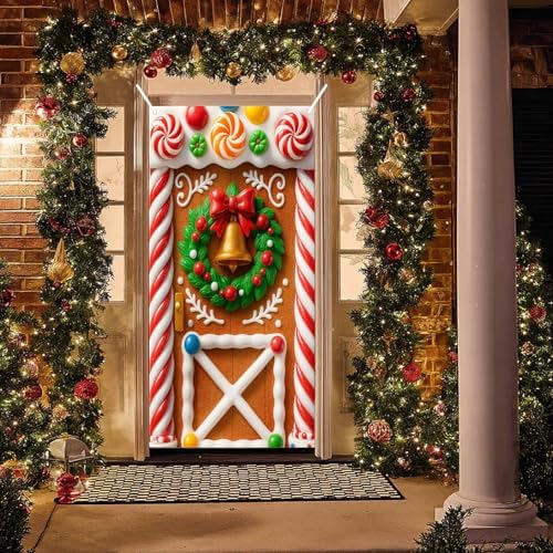 BlissYard Christmas Door Cover Snowman Scarf Hat 35x71 Inch Polyester