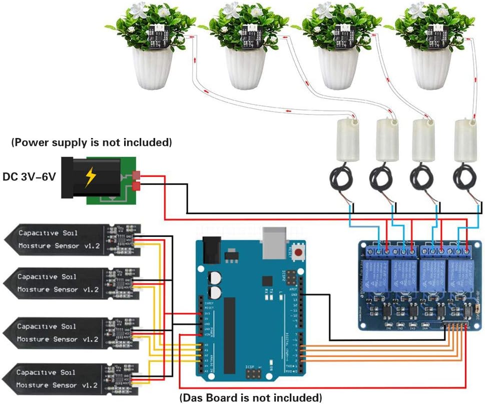 Upgrade Automatic Irrigation DIY Kit Self Watering System for Garden Plant, Development Board + 4pcs Soil Moisture
