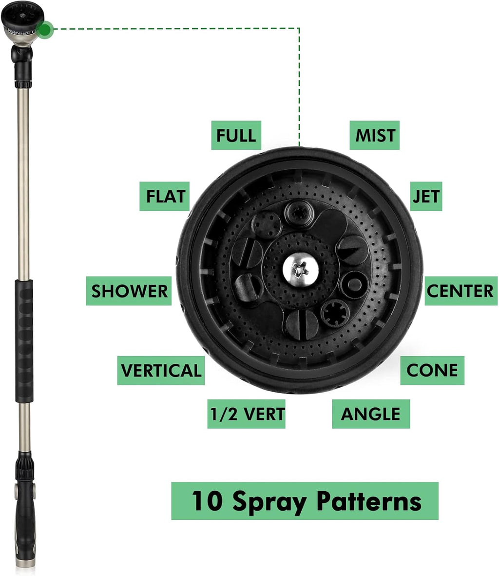 RESTMO 36” Watering Wand for Garden Hose, Heavy Duty Hose Nozzle Sprayer | 180° Swivel Head, 10 Spray Patterns, 3ft