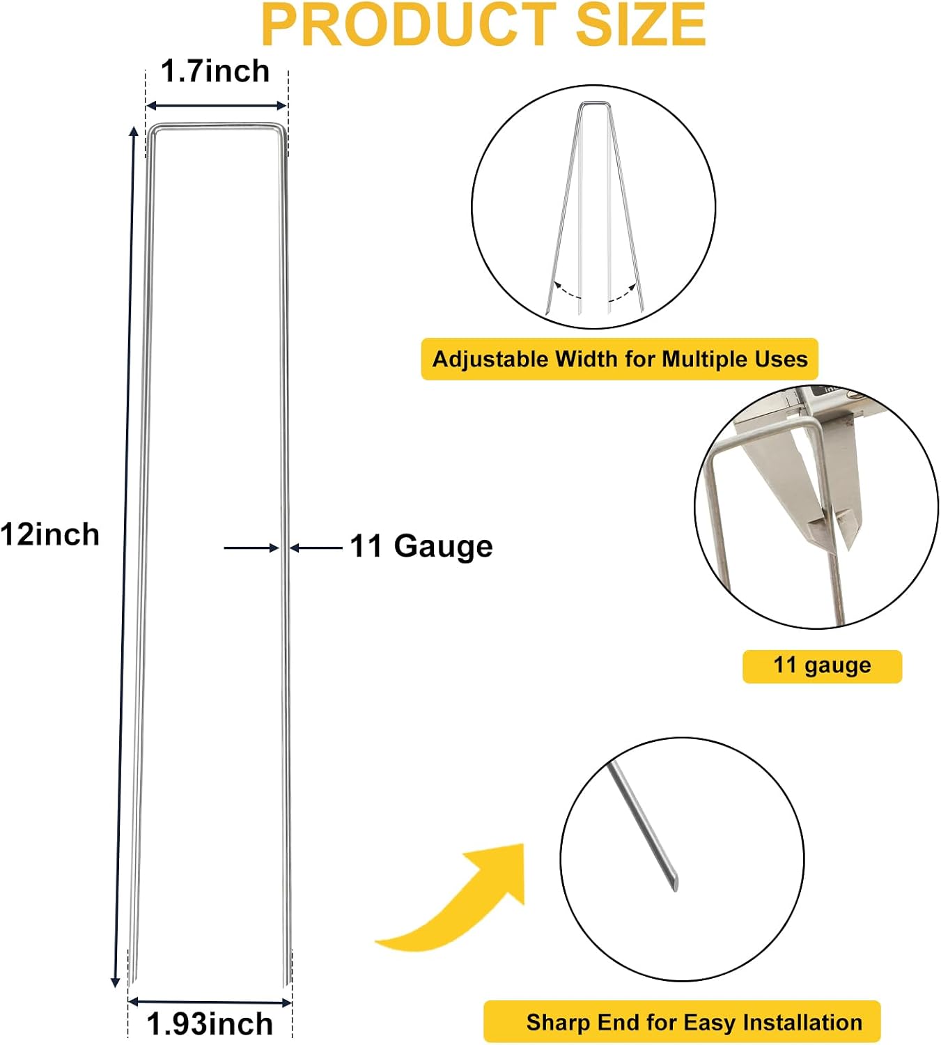 HongWay 120 Pack Landscape Staples 12 Inch, Galvanized Garden Stakes | 11 Gauge Metal Tent Stakes Heavy Duty Extra Long