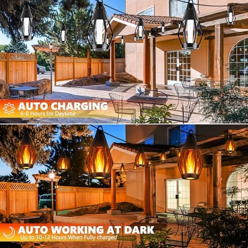 iBaycon Solar Flame String Lights, 27FT 10 LED Bulbs Waterproof, Warm White