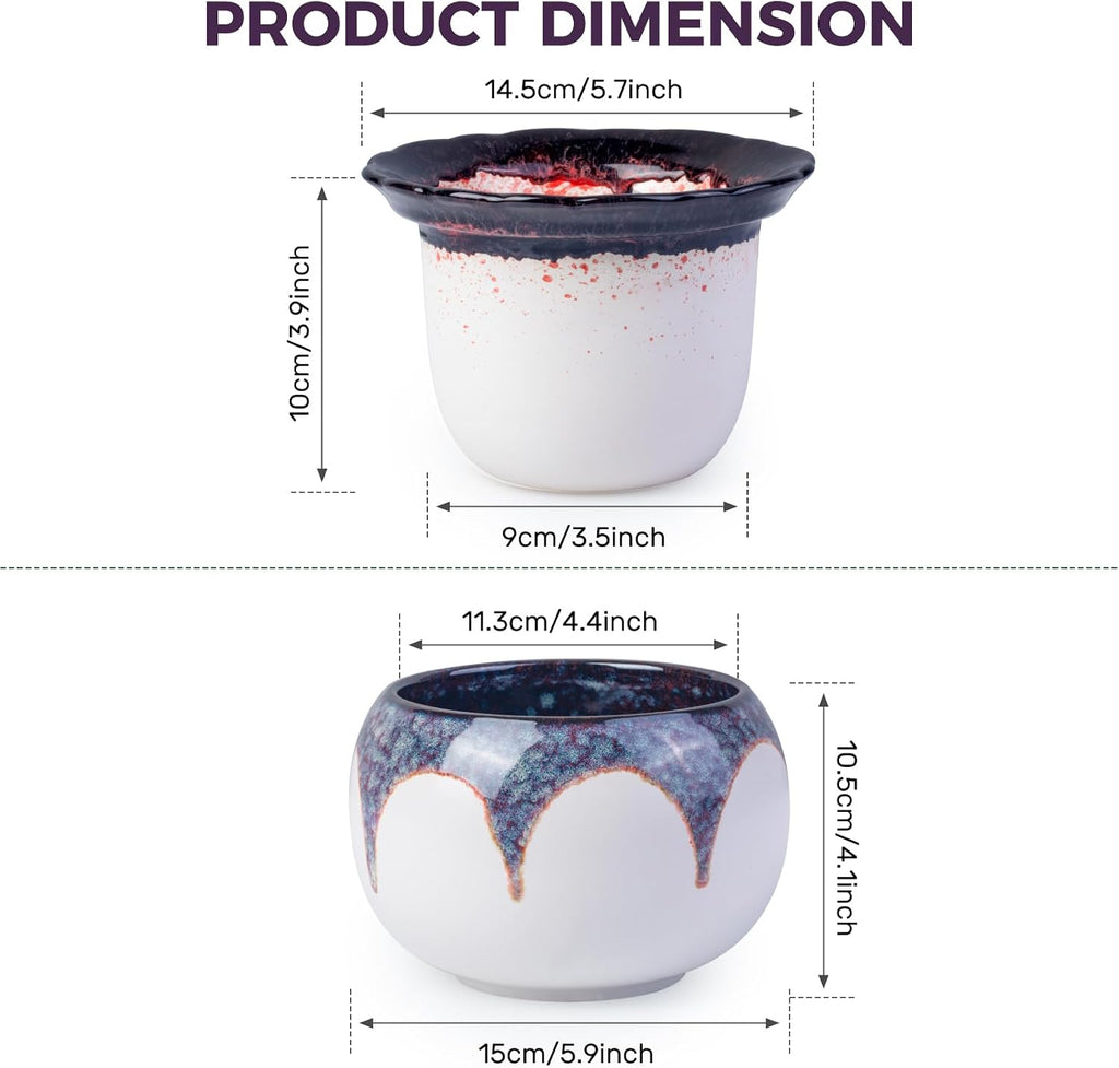 BUYMAX Self Watering Ceramic African Violet Pot Keep The Soil Moist | Reactive Glaze Color Variations | Scalloped Rim