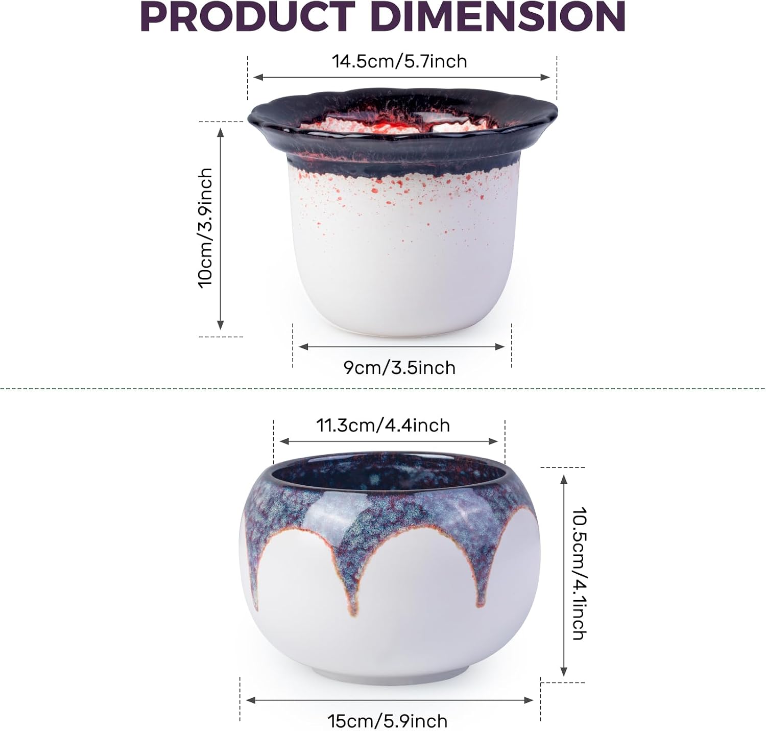 BUYMAX Self Watering Ceramic African Violet Pot Keep The Soil Moist | Reactive Glaze Color Variations | Scalloped Rim