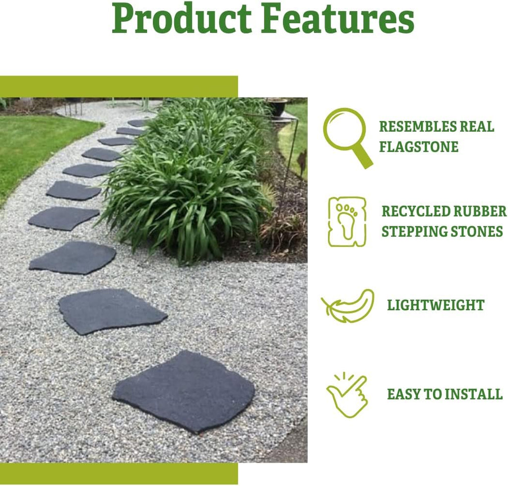 Gardener's Supply Company Flagstone Recycled Rubber Stepping Stone For Garden Walkway | Outdoor Patio Decor & Lawn