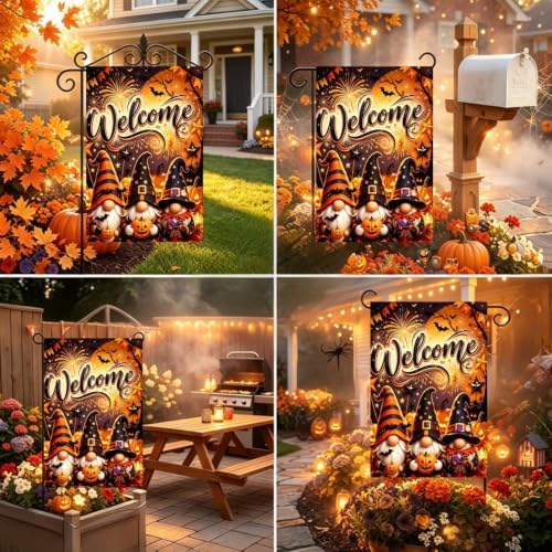 Halloween Welcome Gnome Garden Flags 12x18 Double Sided, Yard Flags Outside