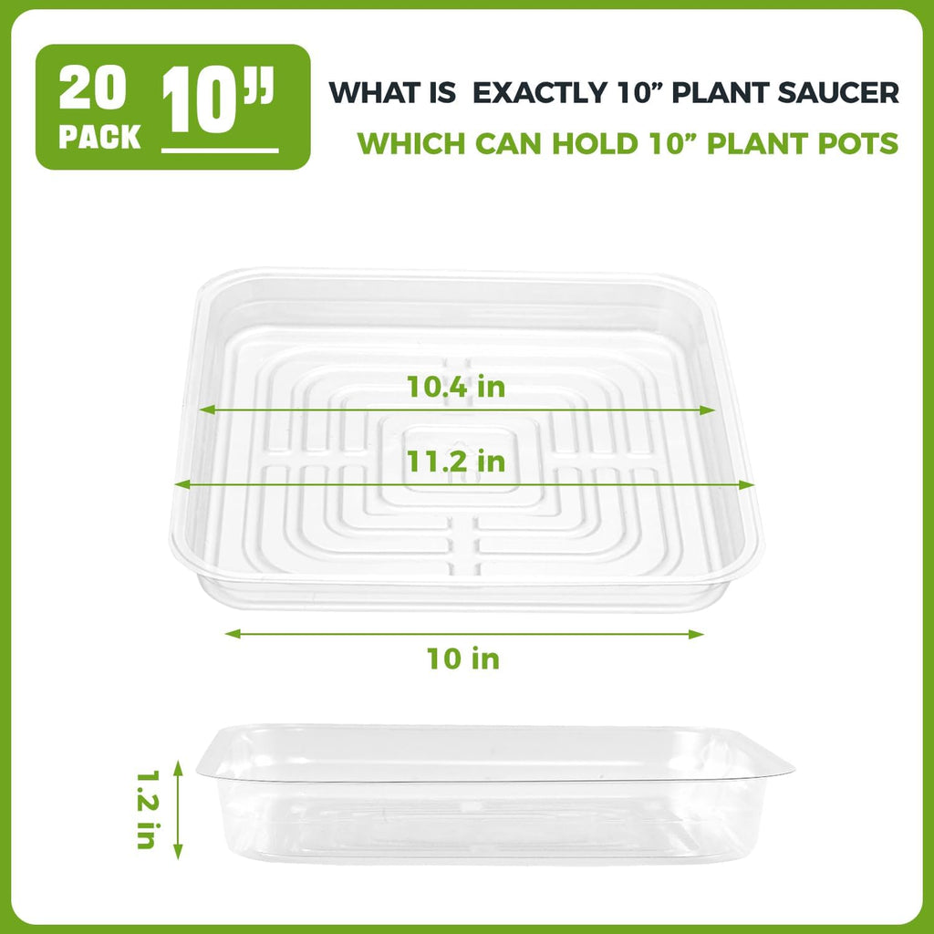 20 Pack Square Plant Saucer Plant Trays for Pots 10 Inch Plant Saucers for Outdoors and Indoor Clear Plant Pot Saucers