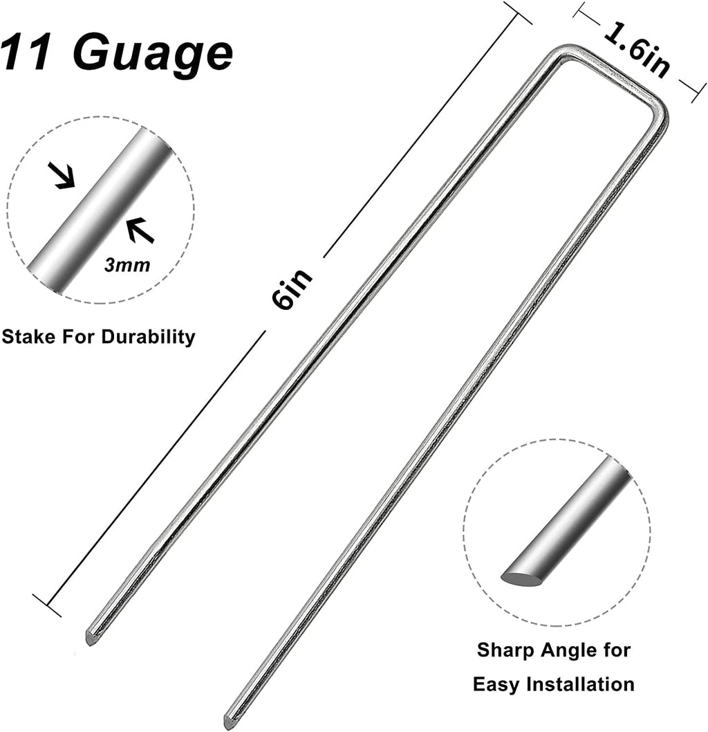 6 inch 200 Pack Landscape Staples Galvanized Garden Stakes | 11 Gauge Heavy Duty Garden Pins for Fences, Lawns, Weed