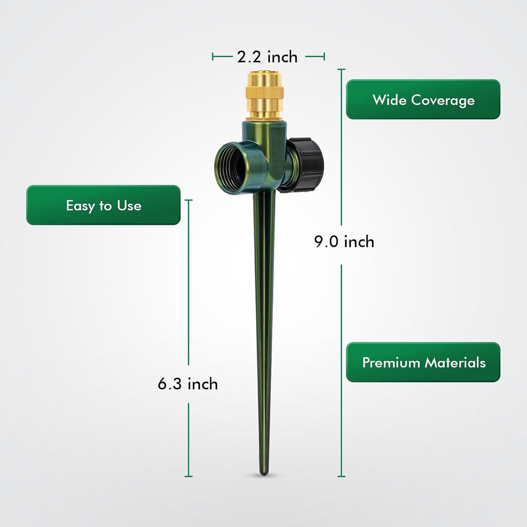 RESTMO 3 Pack Heavy-Duty Full-Metal Lawn Sprinklers for Yard | Durable Brass Nozzle, Premium Sprinkler Spike Base, 360°