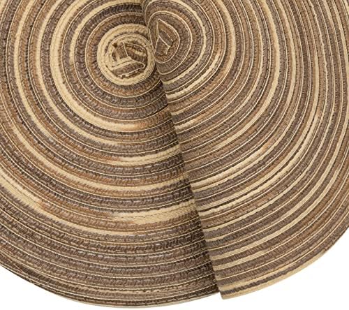 SHACOS Round Braided Placemats 15 inch Set of 4 Variegated Washable Kitchen Table Place Mats Table Mats for Home Wedding Party (Rainbow Brown, 4)