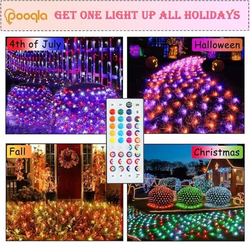 Pooqla RGB Christmas Net Lights Outdoor Mesh Lights 14.8x4.9 ft Clear Wire