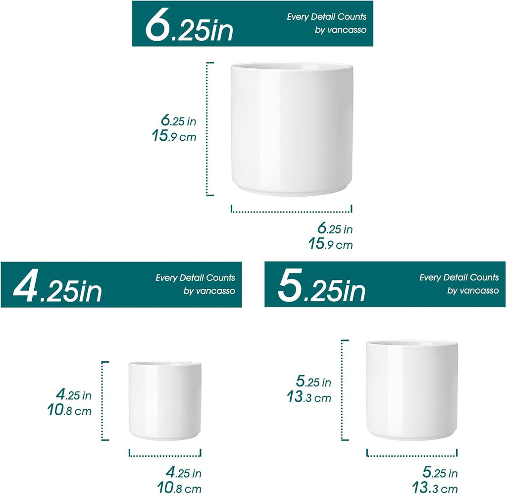 vancasso Ceramic Plant Pots, 4.25+5.25+6.25 Inch Planter Pot with Drainage Hole, Flower Pots for Indoor Outdoor Plants