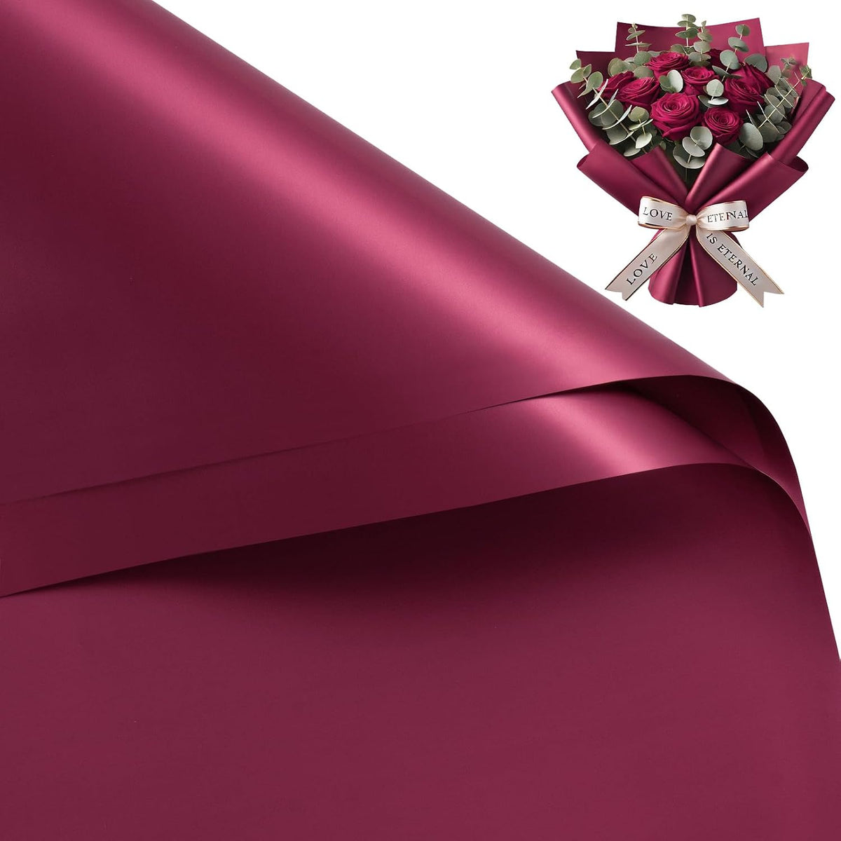 WRAPAHOLIC 20 Sheets Red Flower Wrapping Paper - 22.4 x 22.4 inch Cherry Red Water-Resistant Floral Bouquet Wrapping Paper, Florist Supplies Packaging for Valentine's Day Birthday Christmas Gift DIY
