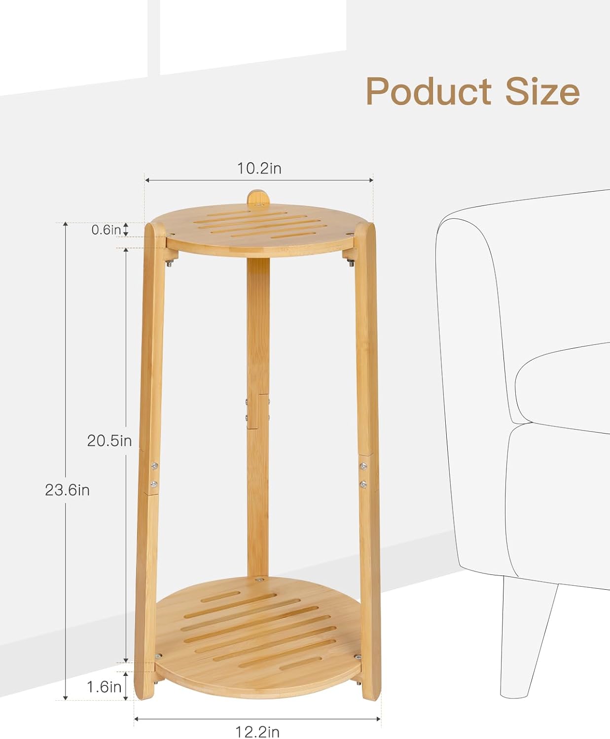 2 Tier Round Bamboo Plant Stands Shelf Indoor Wooden Corner | Tall Flower Pot Stands Shelf Plant Pedestal Holder Rack