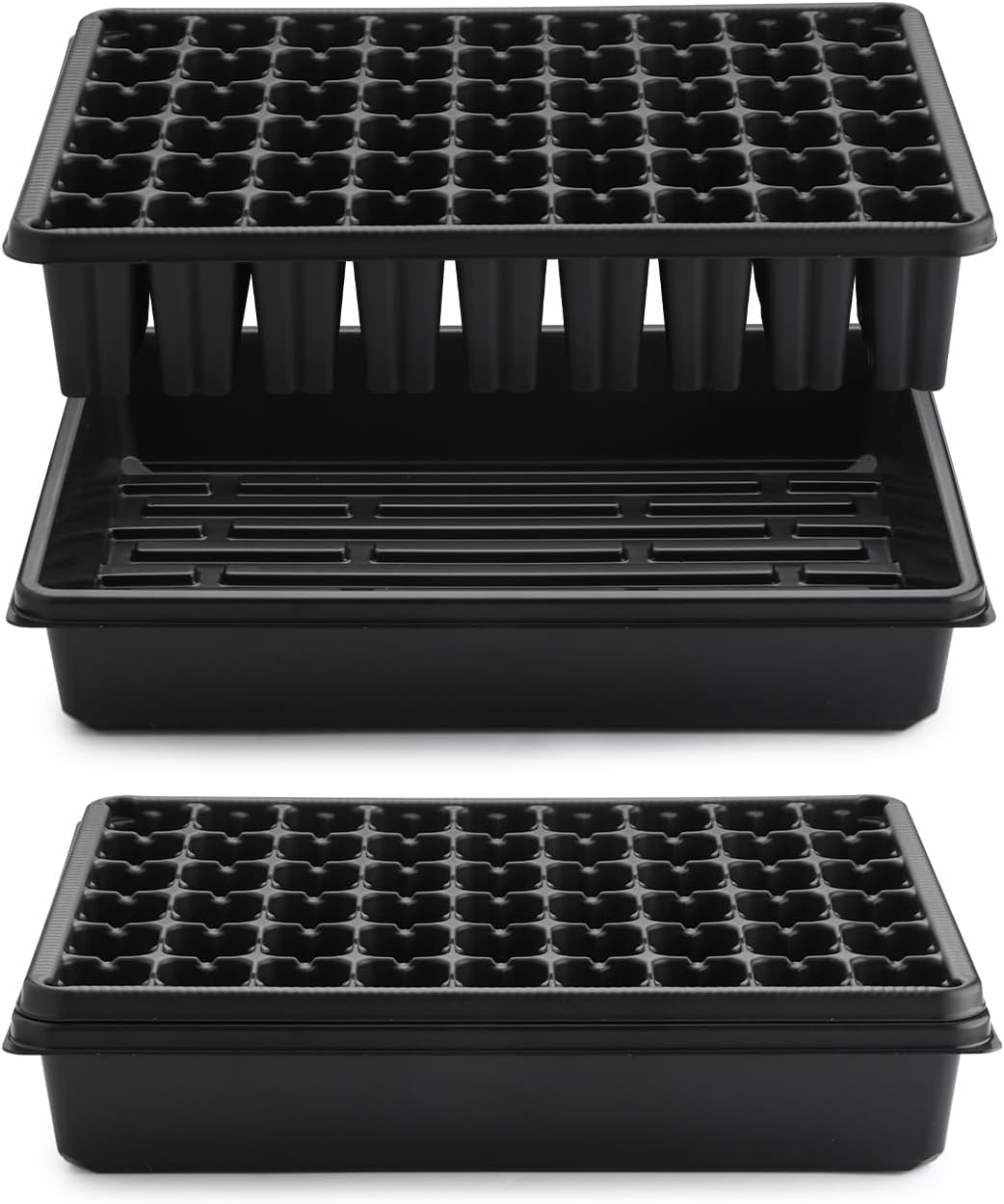 RooTrimmer 5 Pack Seedling Starter Trays No Holes and 5 Pack 54 Cell Seed Starter Trays Extra Deep 2.8" - Heavy Duty
