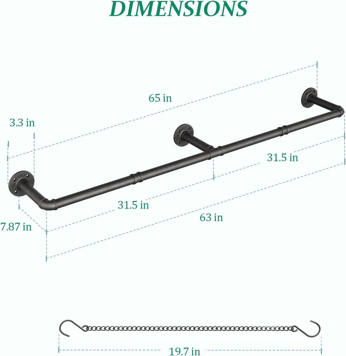 SOFITORG 65.7" Metal Plant Hanging Rod with 6 Chains, Pots Not Included | Wall Plant Hanging Bar, Durable Hanging