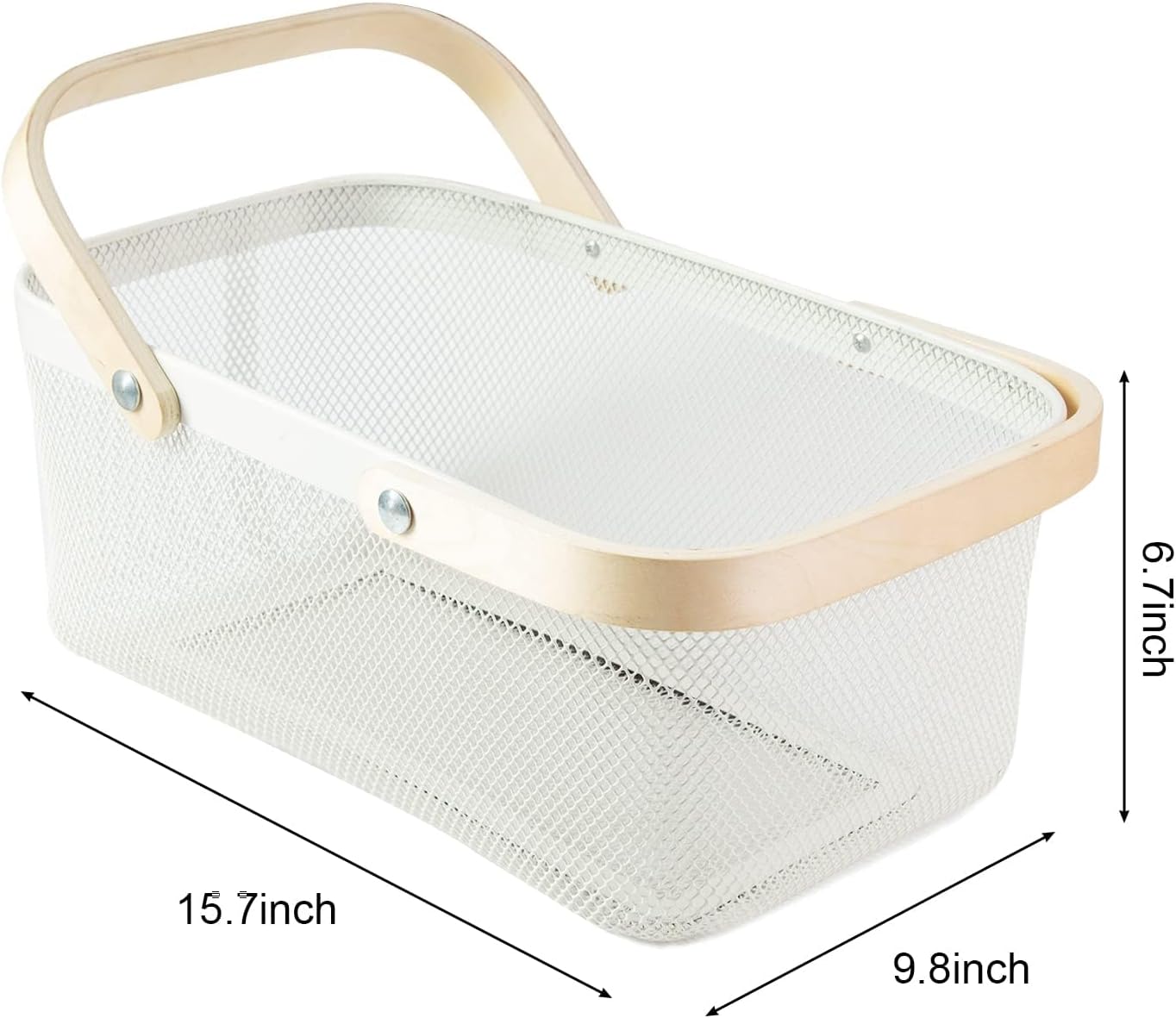 Portable Garden Harvest Basket-Mesh Design Natural Bamboo Handle Wire Storage Baskets,Mesh Basket with Handle Organize