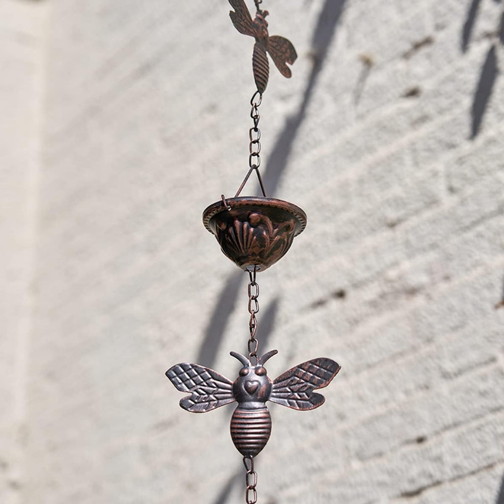 8.5 ft Bee and Cup Rain Chain for Gutters, Metal Rain Catcher | Sturdy and durable,Rust-proof and