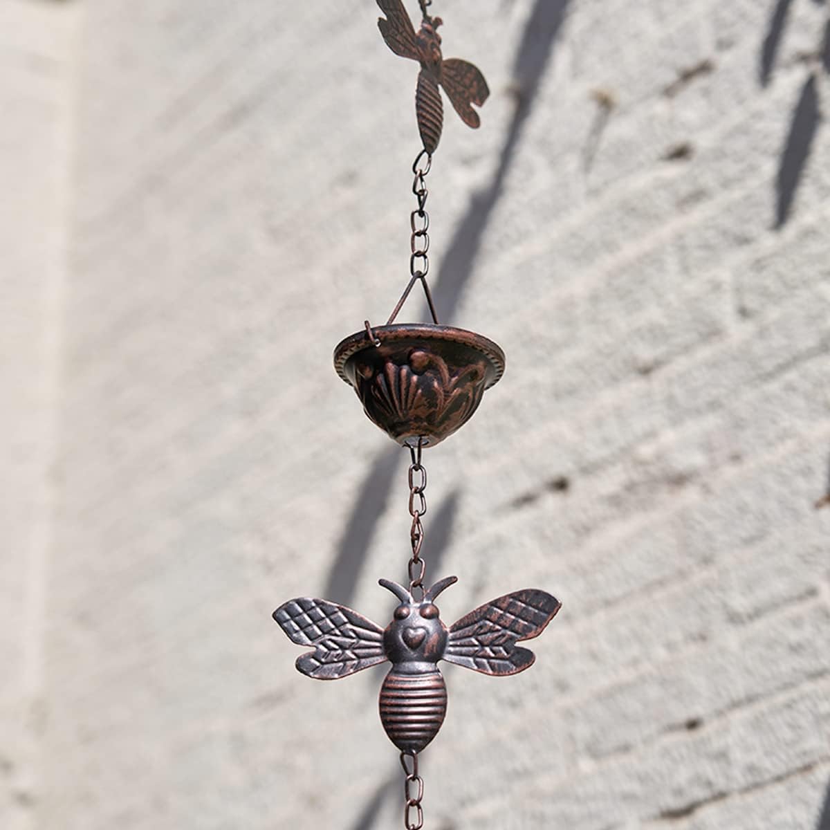 8.5 ft Bee and Cup Rain Chain for Gutters, Metal Rain Catcher | Sturdy and durable,Rust-proof and