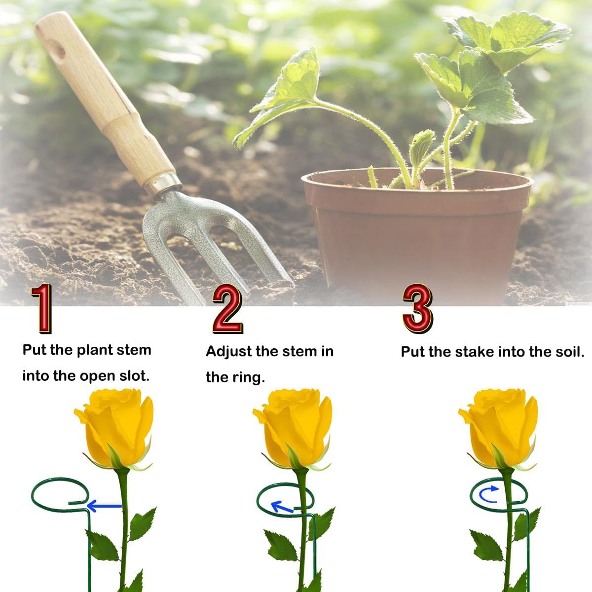 20 Pieces 24 inch Green Single Stem Plant Stakes Flower Support Rings,Gardening Planter Cages for Single Stem Flowers