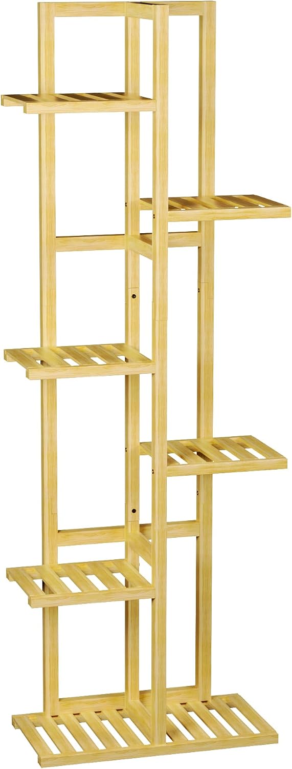 ROMGUAR CRAFT 6 Tier Bamboo Plant Stand Indoor, Wood Tall Flower Holder Corner Tiered Plant Shelf for Multiple Plants