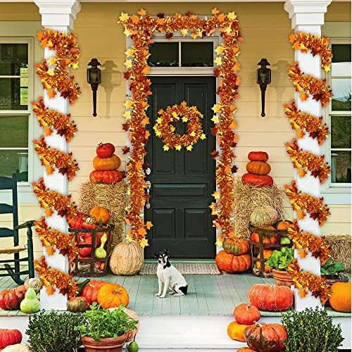 DIYDEC 33ft Thanksgiving Fall Tinsel Garlands Golden Copper