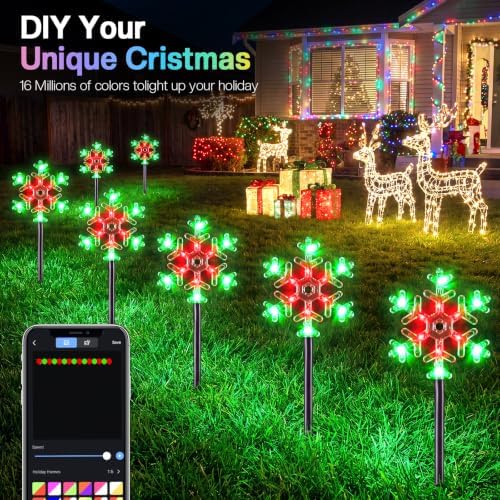 FREECUBE 6 Pack Smart Snowflake Pathway Lights with APP & Remote Control, RGB DIY, Music & Timer, 80+ Scene Mode Lighted Snowflake Christmas Decorations for Yard, Patio, Walkway
