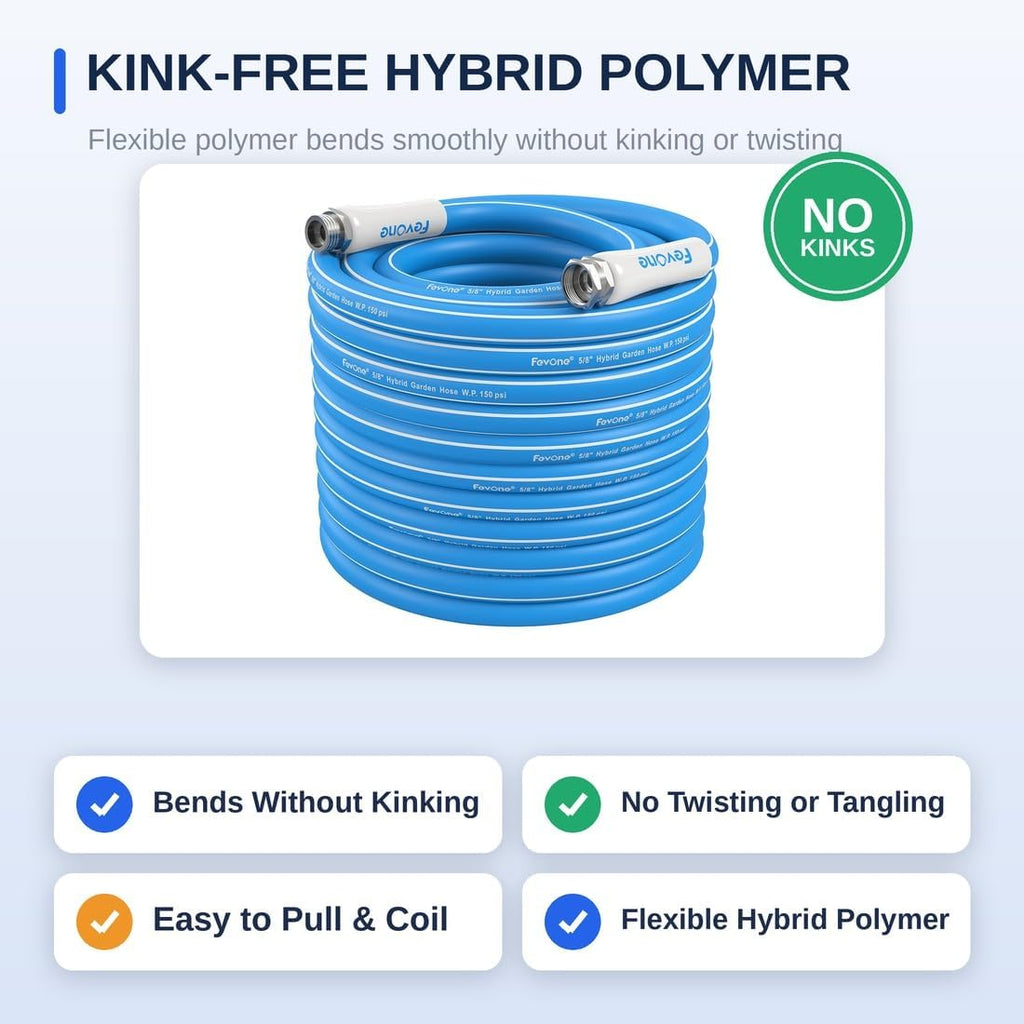 Kink Free Garden hose 100 ft, Heavy Duty Water Hose | Drinking Water Safe, Flexible Lightweight Hybrid Polymer, 5/8 ID