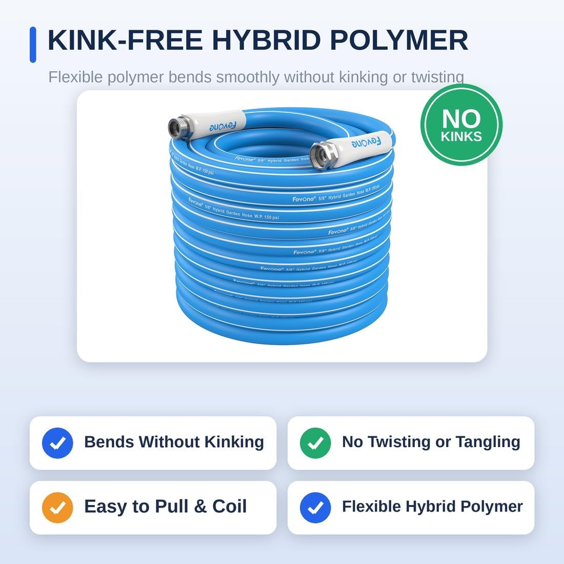 Kink Free Garden hose 100 ft, Heavy Duty Water Hose | Drinking Water Safe, Flexible Lightweight Hybrid Polymer, 5/8 ID