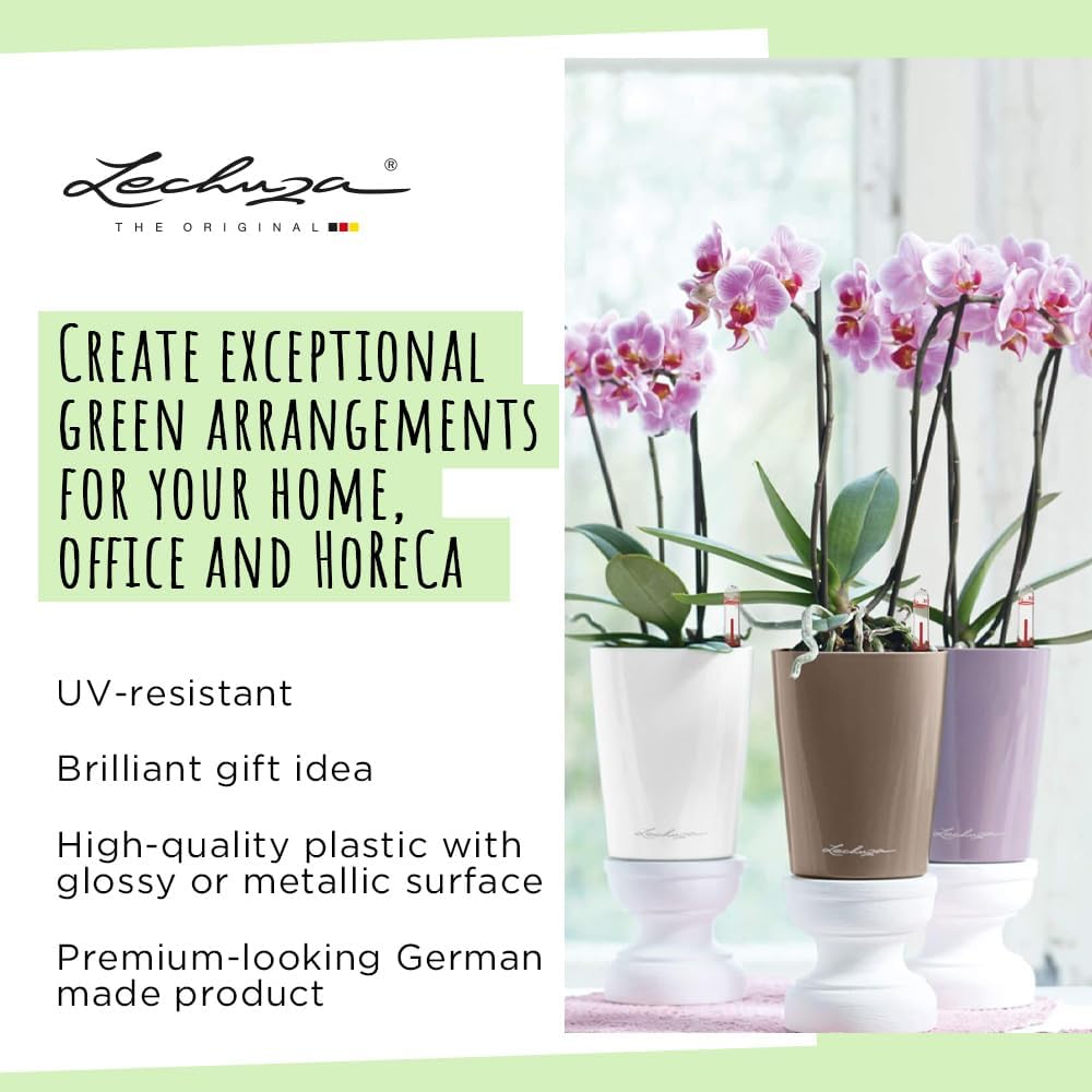Lechuza MINI-DELTINI Cream White High Gloss, Self-Watering Small Indoor Planter, H5.1 L3.9 W3.9, 0.4L in