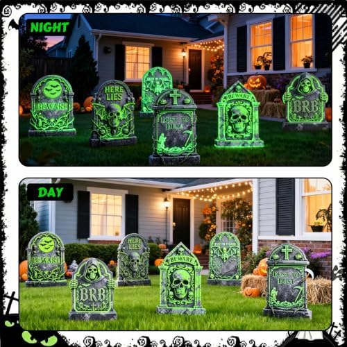 6 Pack Halloween Tombstone Decor, Glow in The Dark Gravestones