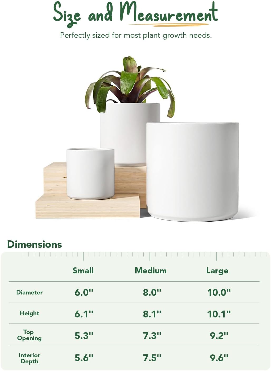 LE TAUCI 10+8+6 Inch Ceramic Pots for Plants, Indoor Planters with Drainage Hole and Plug, Modern Cylinder Flower Pots