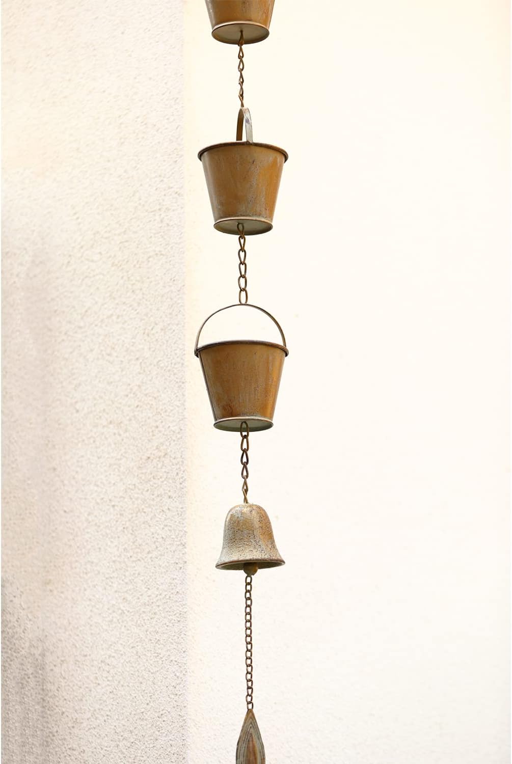 Jemeni 5 Ft Copper Patina Rain Chain, Downspout Replacement | Rain Chain for Gutter with Watering Can Design, Paired