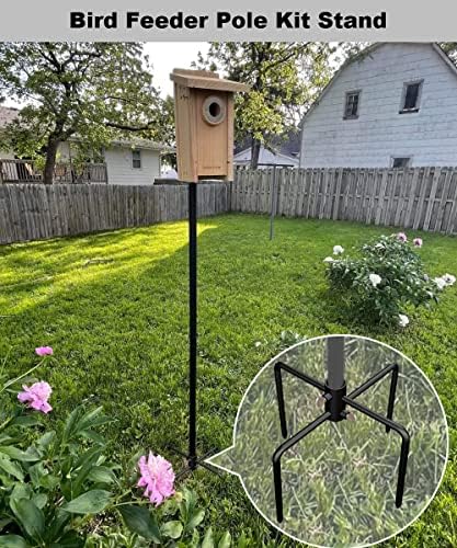 Garbuildman Pole Stabilizer Stand Base with 4 Prongs for Outdoor Bird Feeder Pole, In-Ground Support Applies to 0.74” to 1.1” Shepherds Hook, Black, 1 Pack, Measure Before Purchase